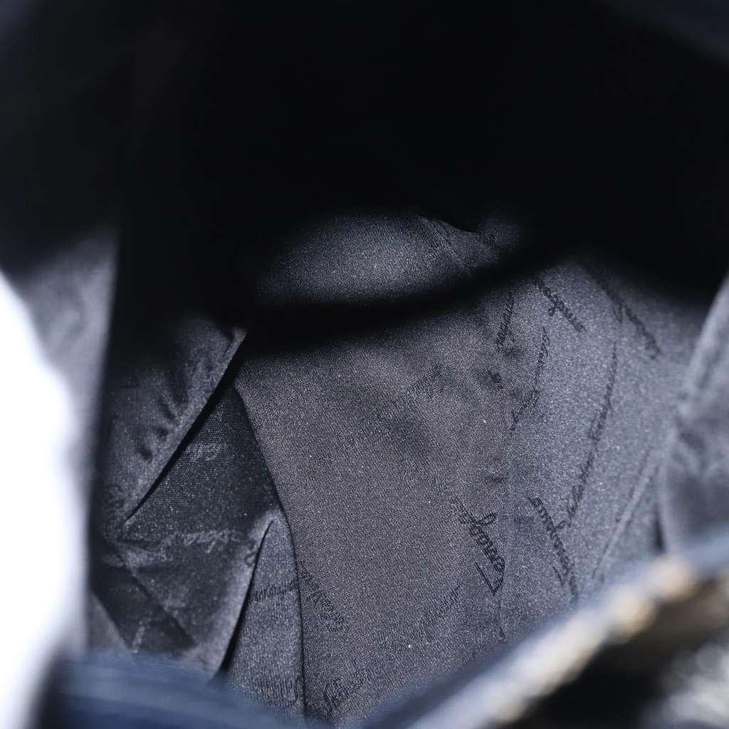 Salvatore Ferragamo Gancini Shoulder Bag Navy Canvas Good condition - Box View