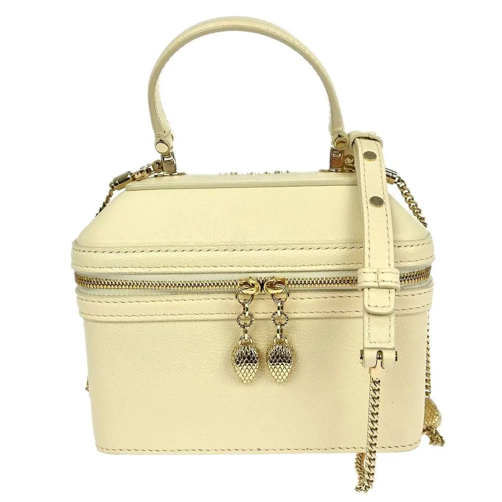 Bvlgari Forever Serpenti Vanity Bag Beige Leather Good - Front View