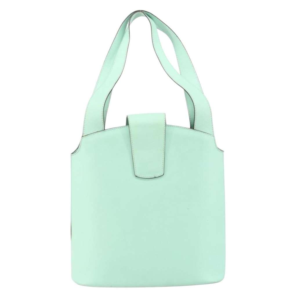 Celine Circle Logo Handbag Green Leather Good condition - Back View