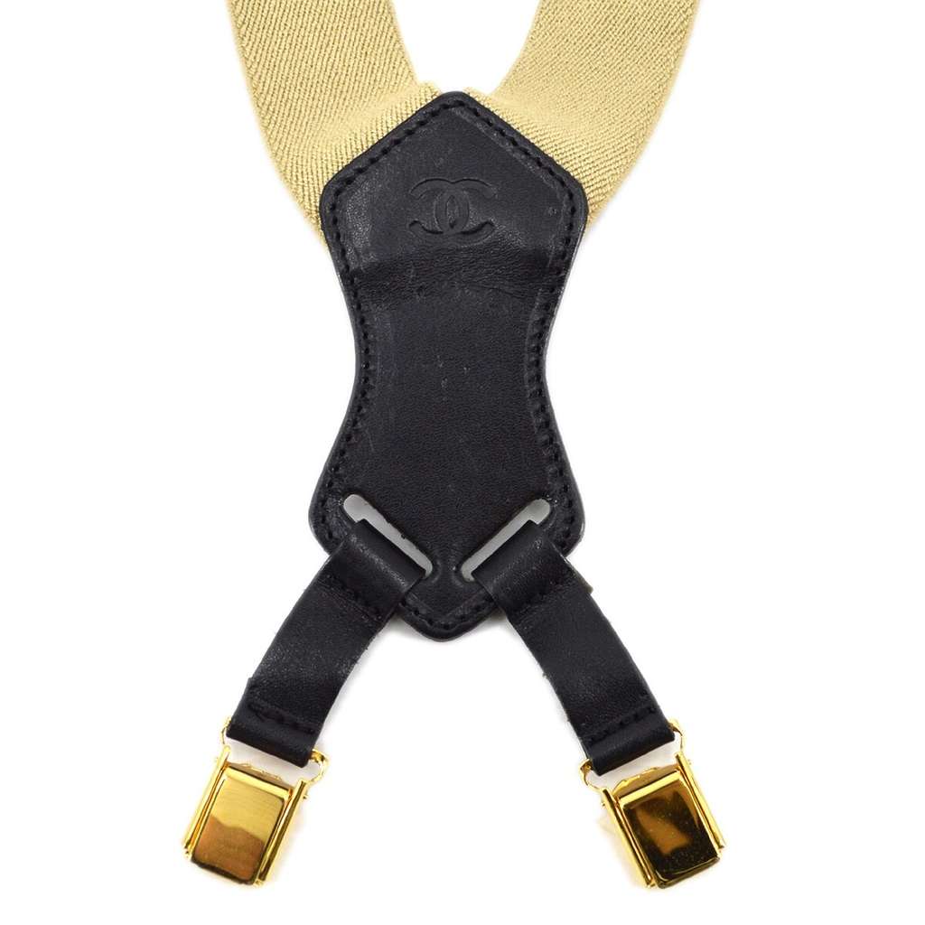 Chanel Logo Suspenders Beige Canvas Good condition - Back View