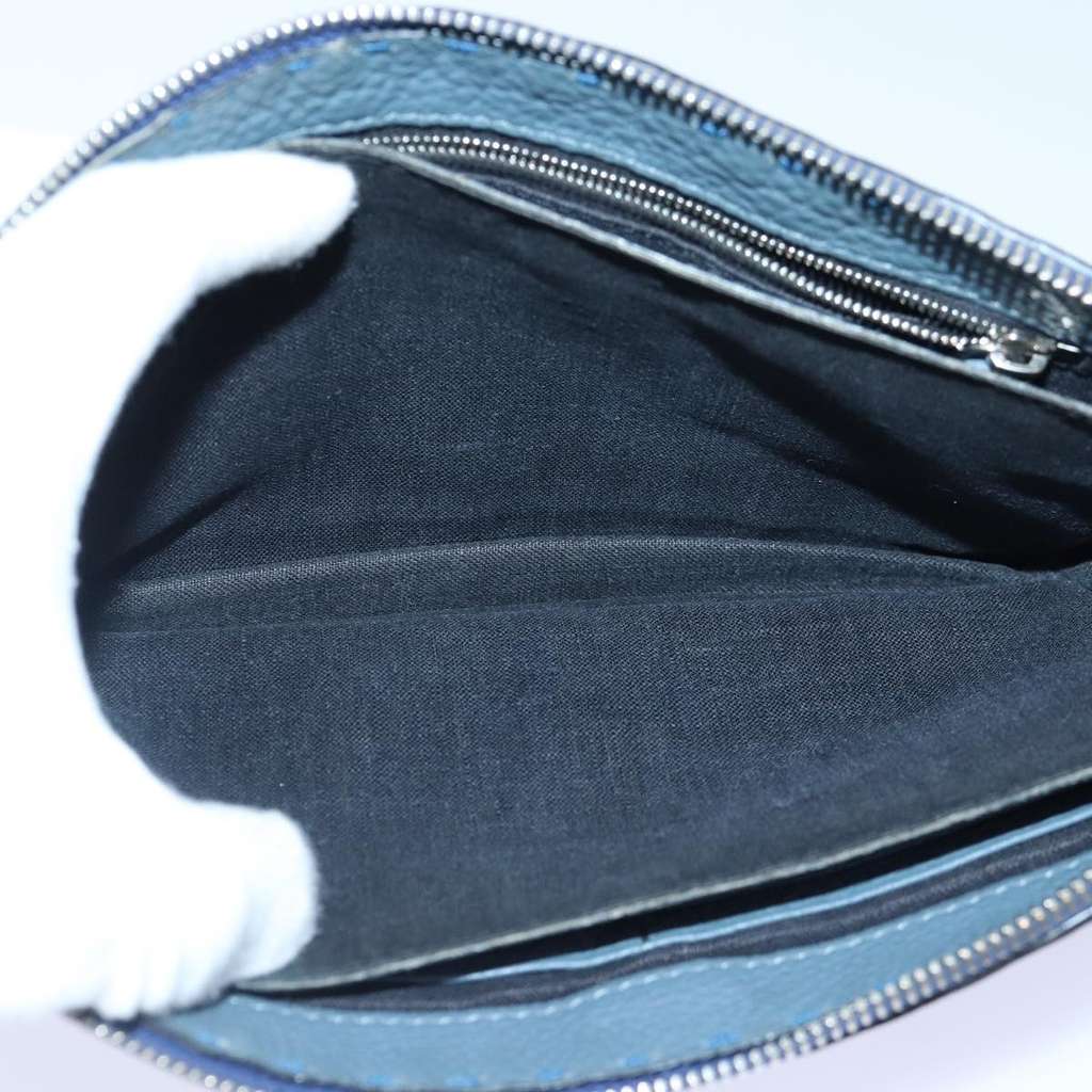 Fendi Selleria Zip Clutch Blue Leather Good condition - Box View