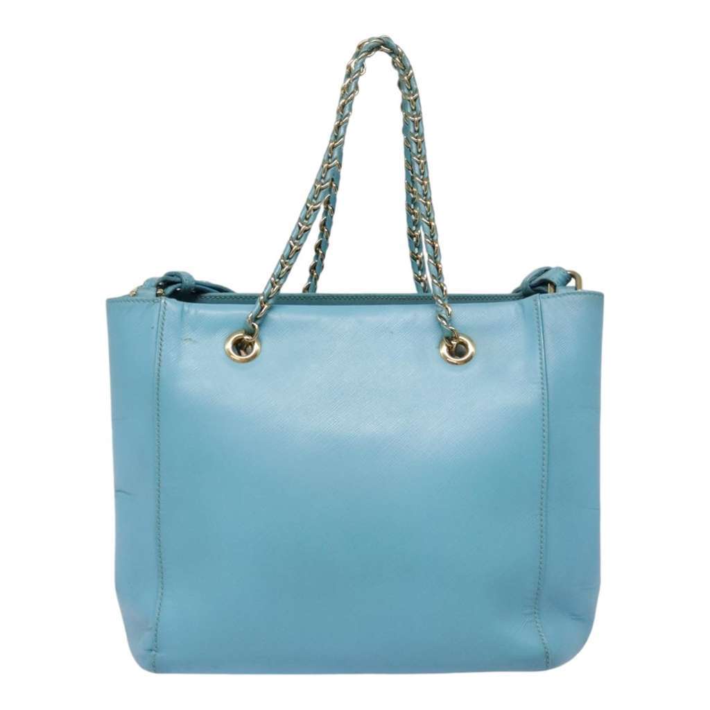 Salvatore Ferragamo Vara Bow Chain Tote Blue Leather Good condition - Back View