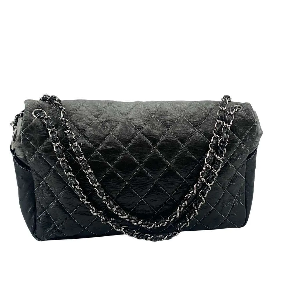 Chanel Melrose Degrade Flap Bag Silver Leather Good - Back View
