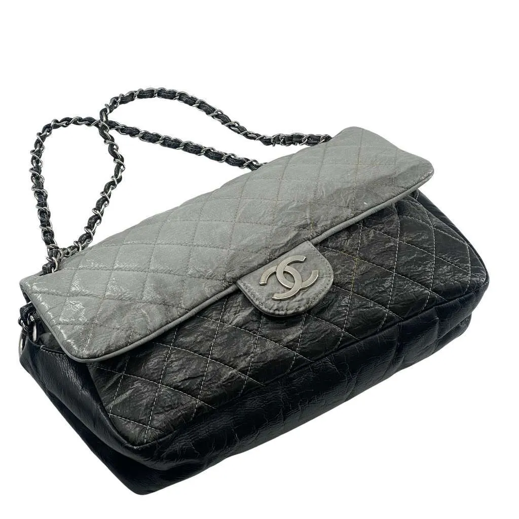 Chanel Melrose Degrade Flap Bag Silver Leather Good - Inside View