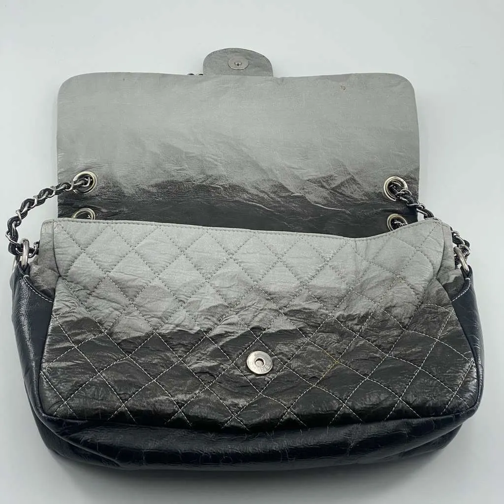 Chanel Melrose Degrade Flap Bag Silver Leather Good - Model View