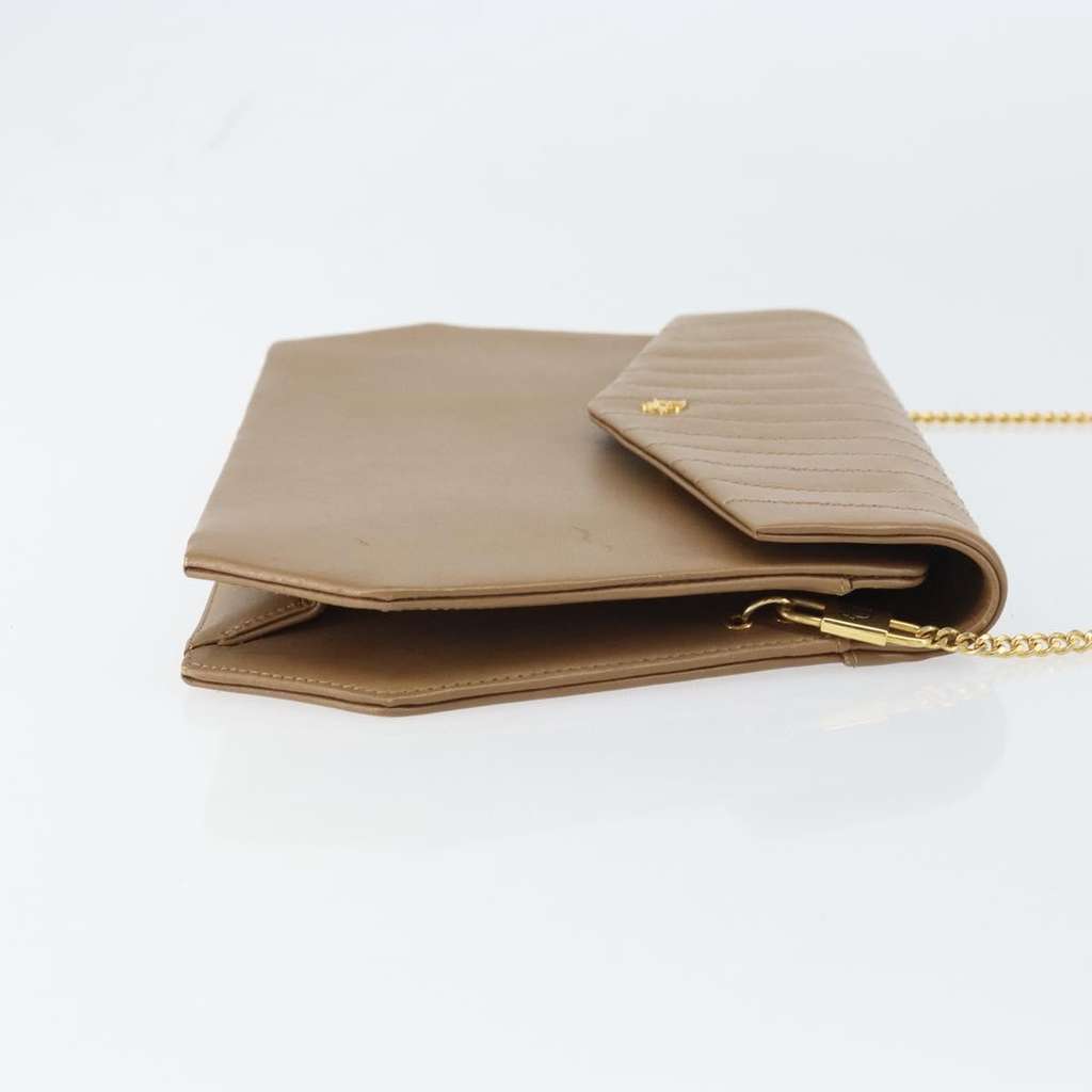 Christian Dior Vintage Chain Flap Shoulder Bag Beige Leather Good condition - Inside View