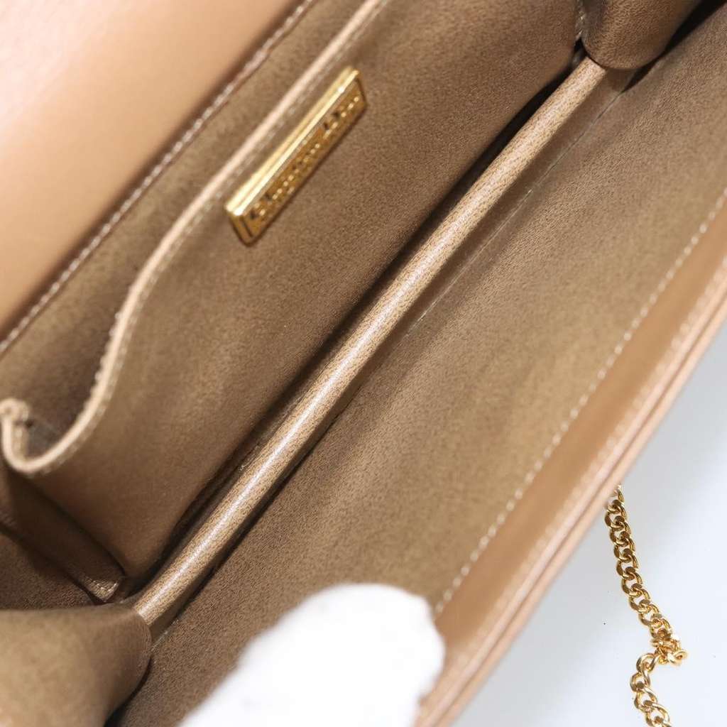 Christian Dior Vintage Chain Flap Shoulder Bag Beige Leather Good condition - Box View