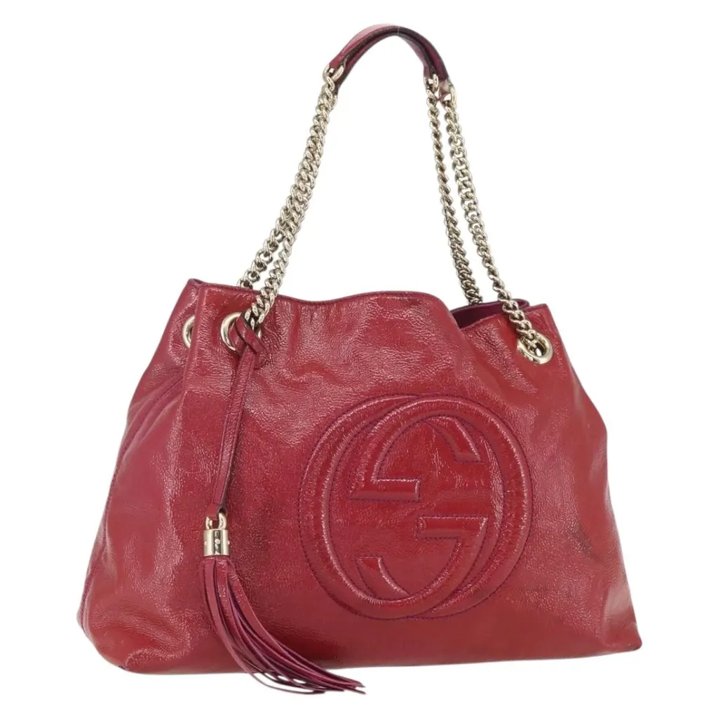 Gucci Soho Chain Strap Shoulder Bag Red Leather Good - Front View