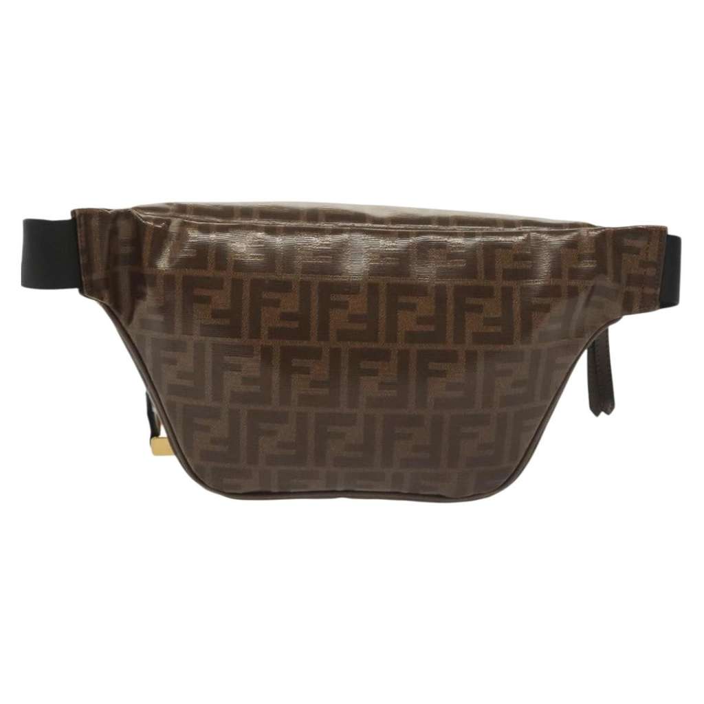Fendi Mania Logo Waist Bag Brown Canvas Fair condition - Back View