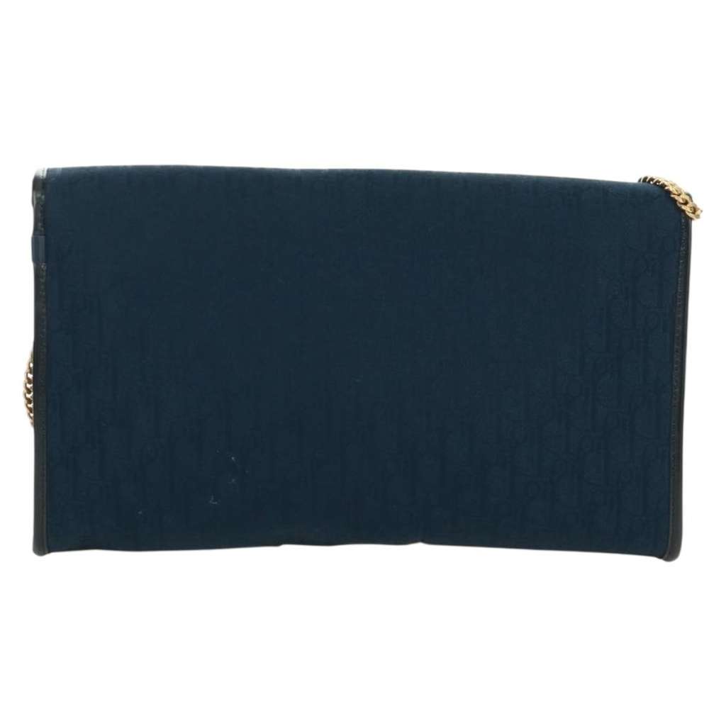 Christian Dior Vintage Chain Flap Shoulder Bag Navy Canvas Good condition - Back View