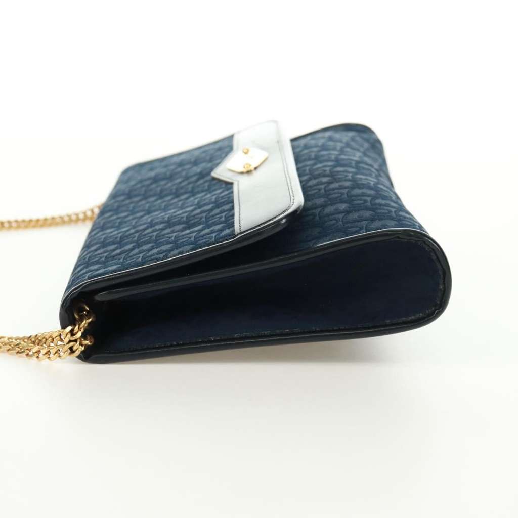 Christian Dior Vintage Chain Flap Shoulder Bag Navy Canvas Good condition - Inside View