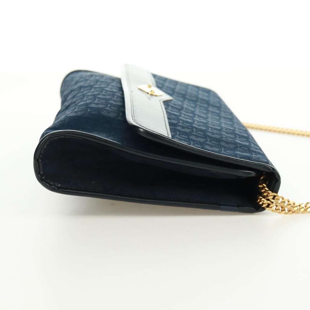 Christian Dior Vintage Chain Flap Shoulder Bag Navy Canvas Good condition - Model View