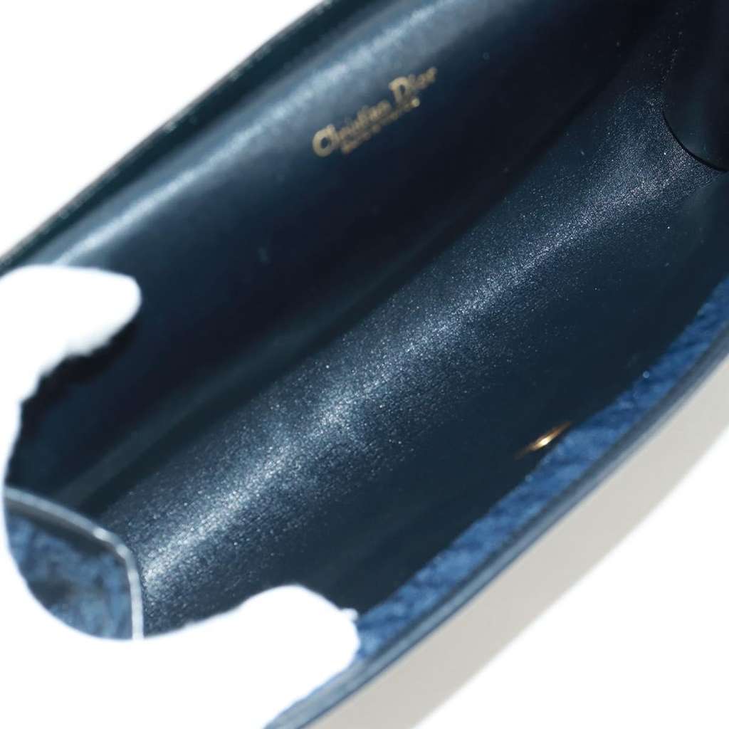 Christian Dior Vintage Chain Flap Shoulder Bag Navy Canvas Good condition - Box View