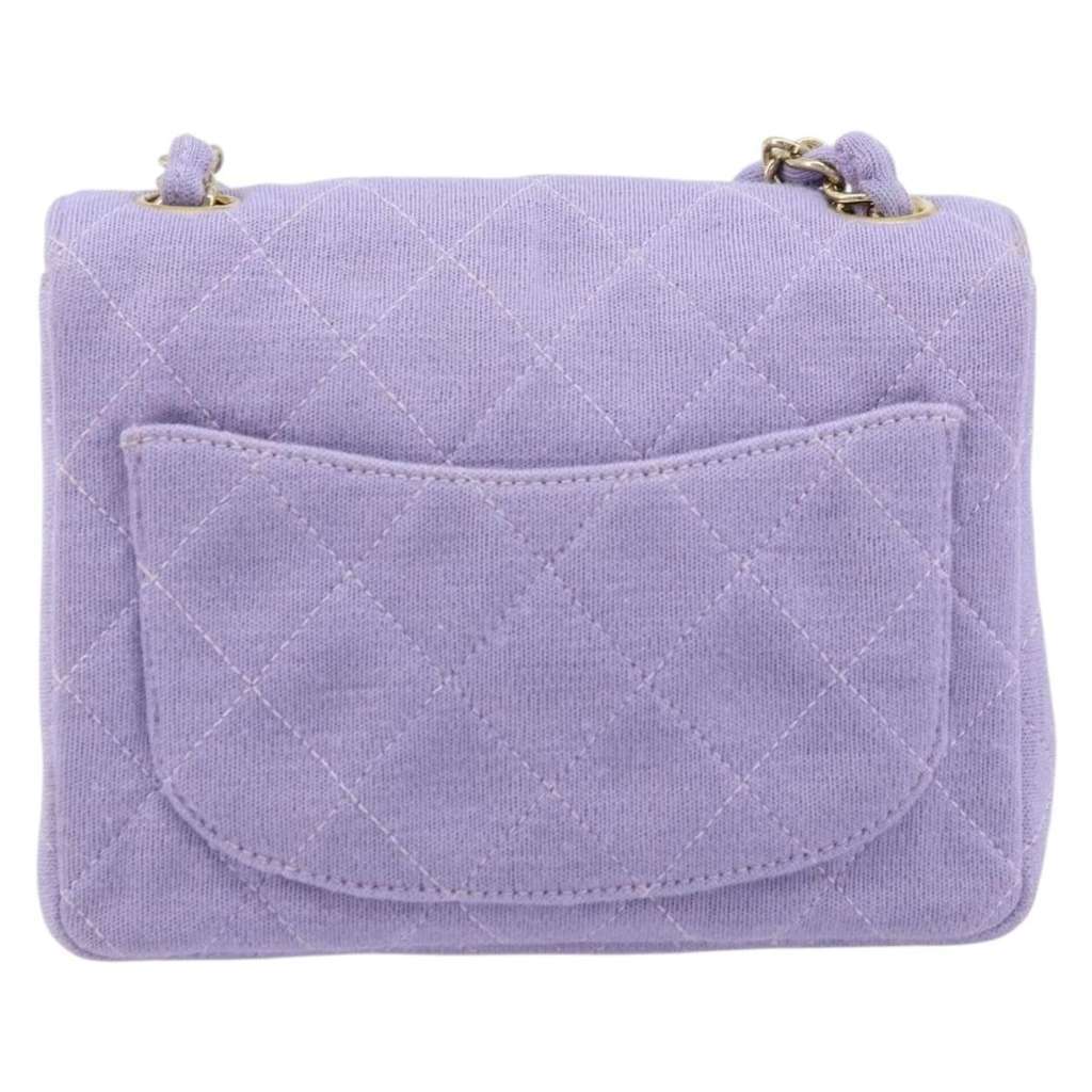 Chanel Square Classic Single Flap Bag Purple Cotton Good condition - Back View