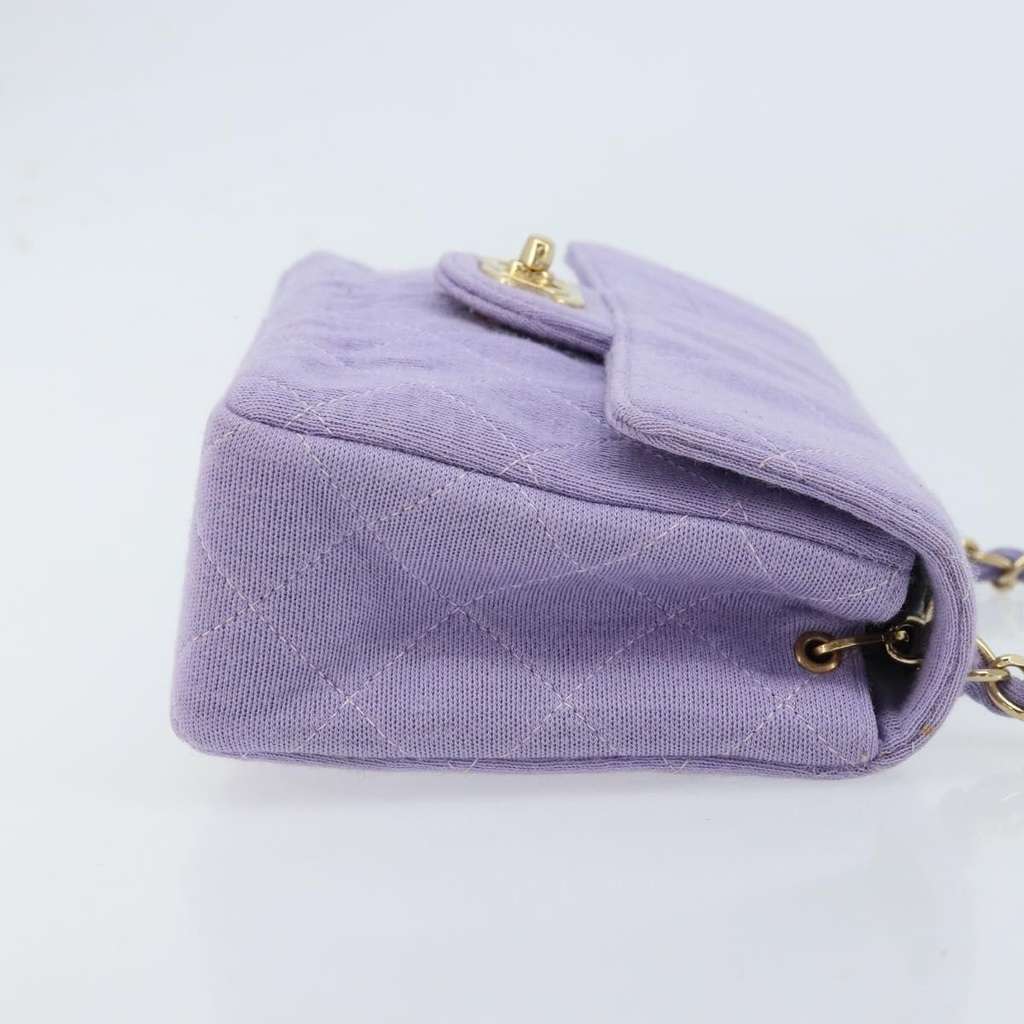 Chanel Square Classic Single Flap Bag Purple Cotton Good condition - Inside View