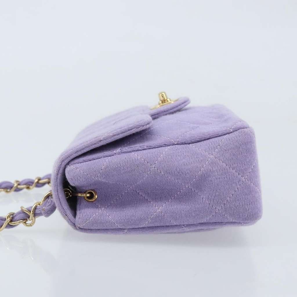 Chanel Square Classic Single Flap Bag Purple Cotton Good condition - Model View