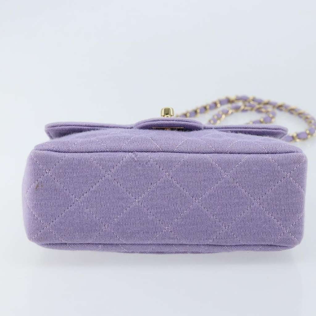 Chanel Square Classic Single Flap Bag Purple Cotton Good condition - Box View