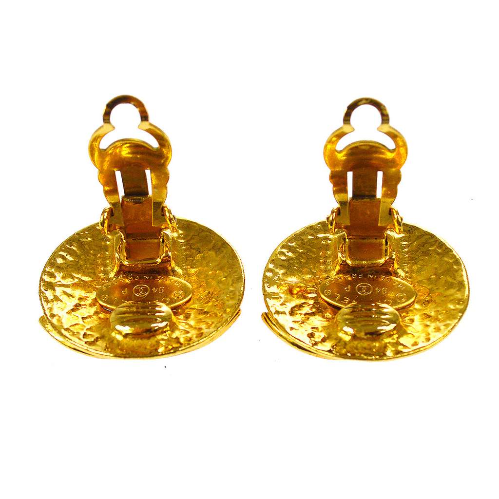 Chanel CC Button Clip-On Earrings Gold Good condition - Back View
