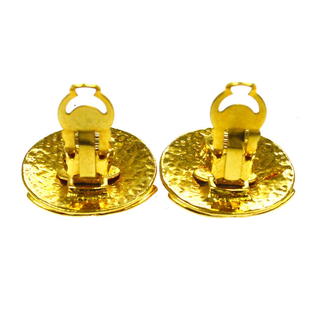 Chanel CC Button Clip-On Earrings Gold Good condition - Inside View