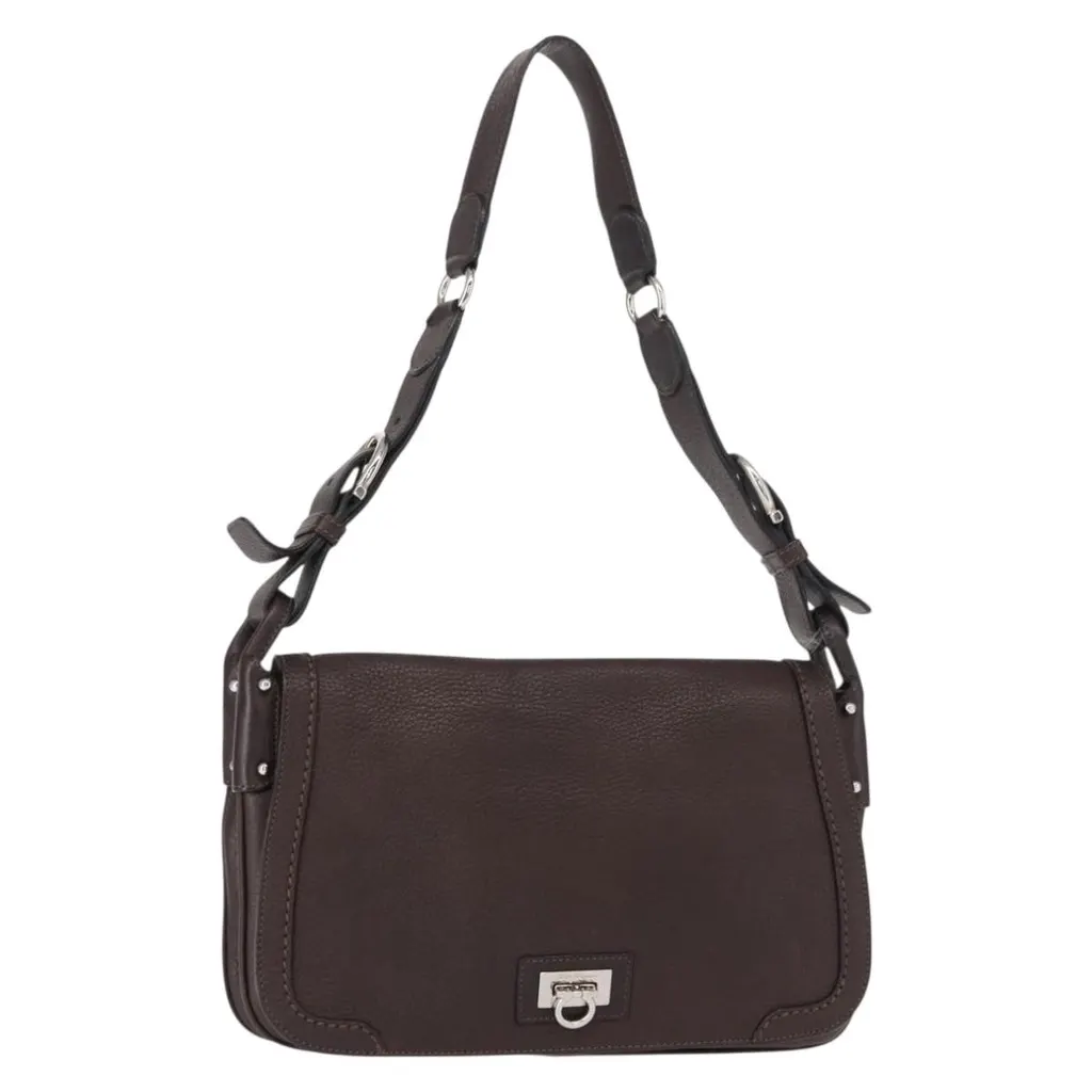 Salvatore Ferragamo Gancini Shoulder Bag Brown Leather Good - Front View