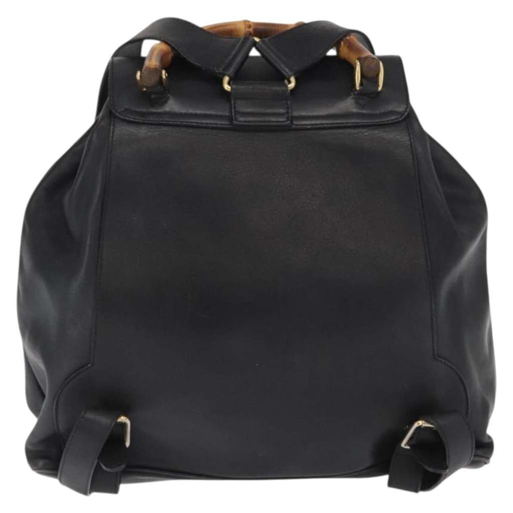 Gucci Vintage Bamboo Backpack Black Leather Good condition - Back View