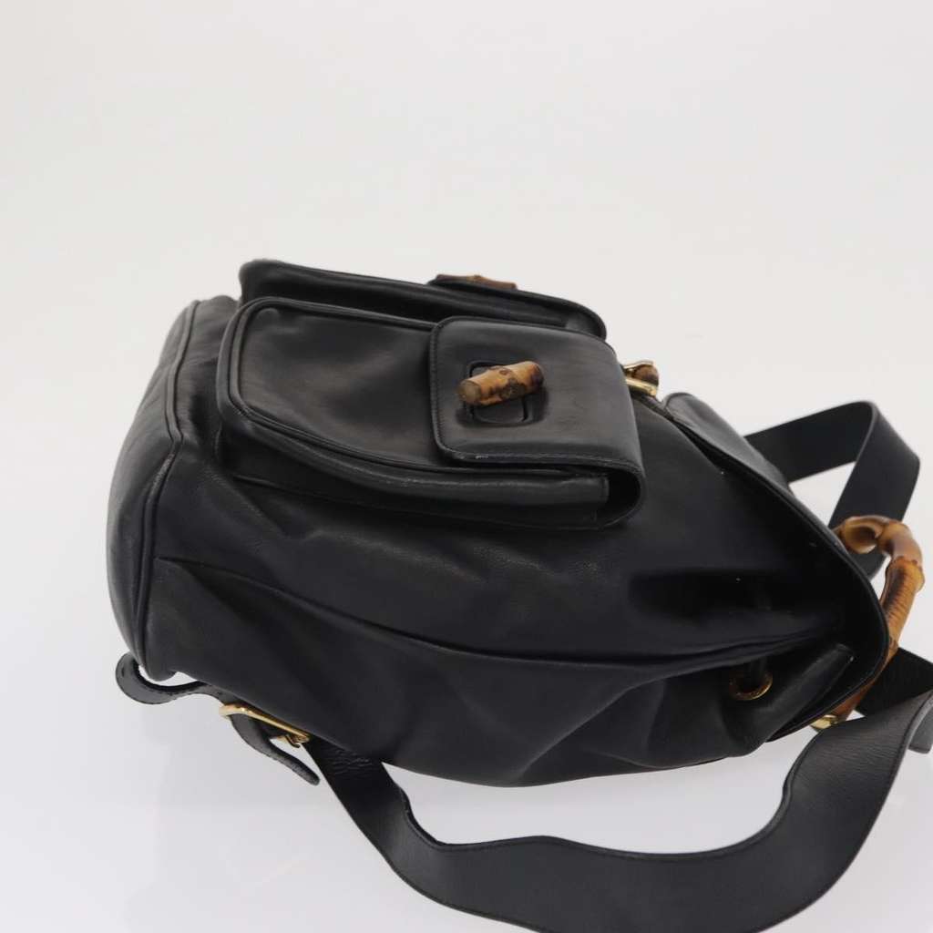 Gucci Vintage Bamboo Backpack Black Leather Good condition - Inside View