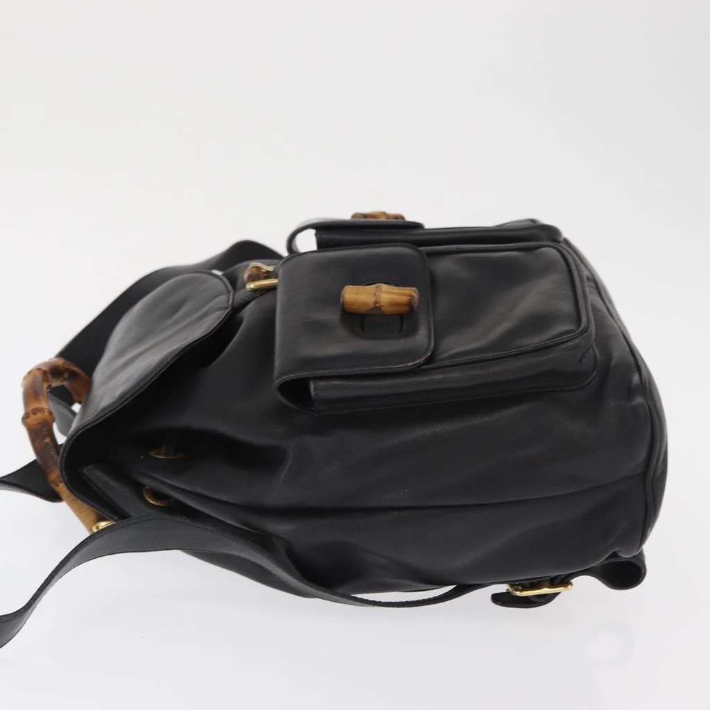 Gucci Vintage Bamboo Backpack Black Leather Good condition - Model View