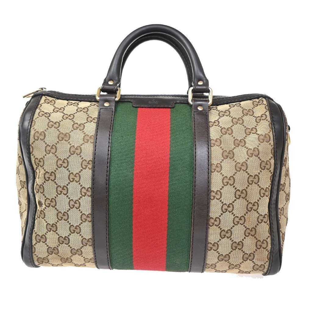 Gucci Vintage Web Boston Bag Brown Canvas Good condition - Back View