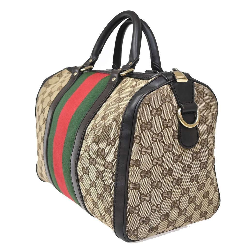 Gucci Vintage Web Boston Bag Brown Canvas Good condition - Inside View