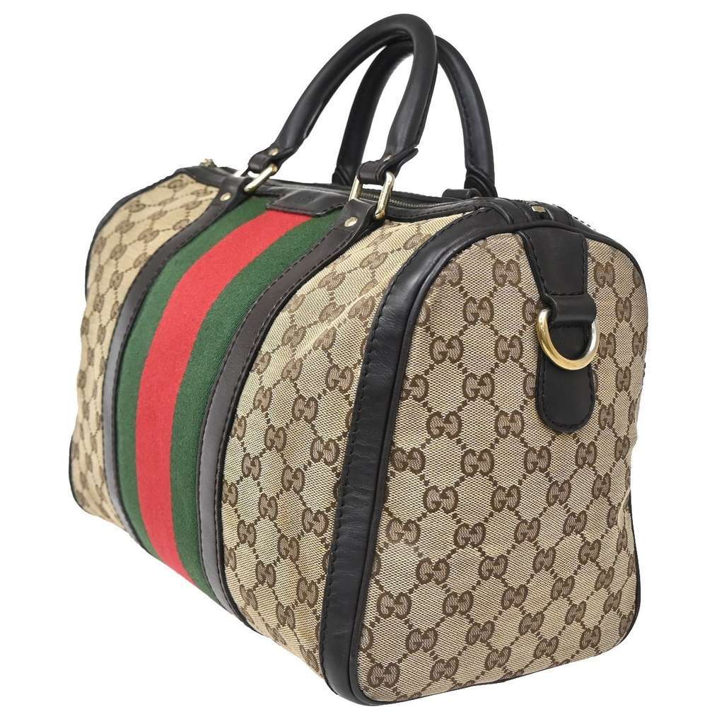 Gucci Vintage Web Boston Bag Brown Canvas Good condition - Model View