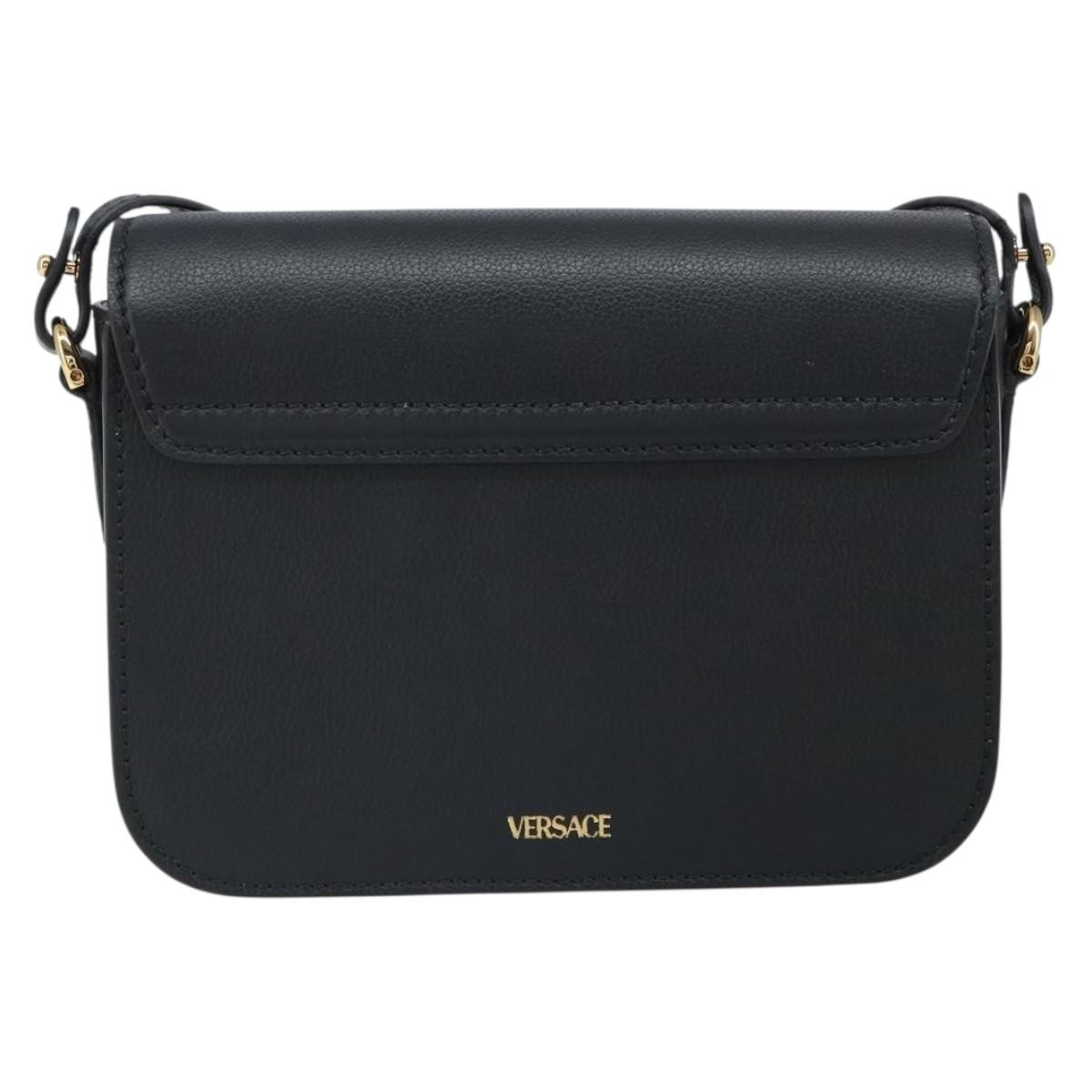 Versace La Medusa Flap Shoulder Bag Black Leather Good condition - Back View