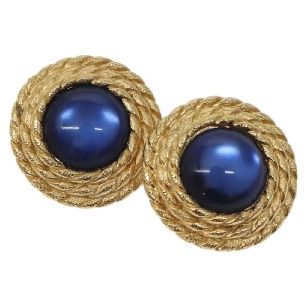 Balenciaga Vintage round clip on earrings Gold Metal Good - Front View