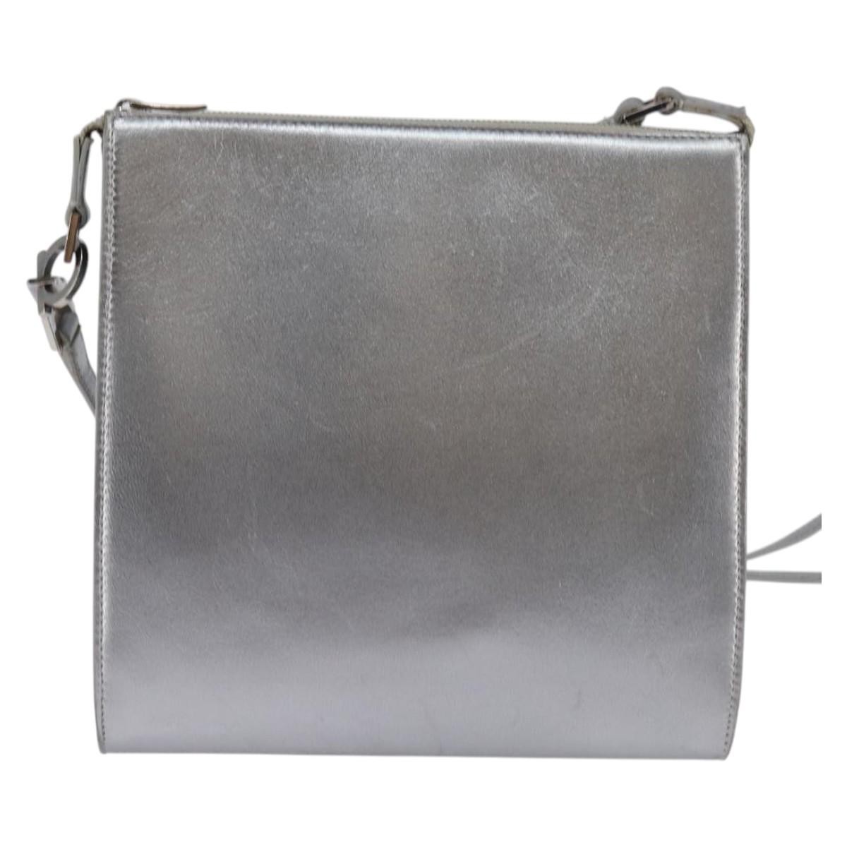 Salvatore Ferragamo Gancini Shoulder Bag Silver Leather Good condition - Back View