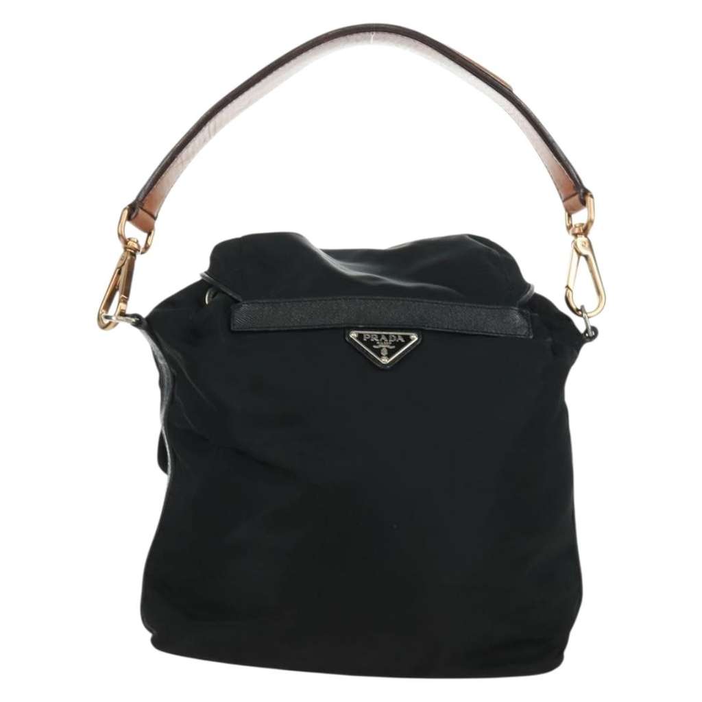 Prada Double Pocket Drawstring Shoulder Bag Black Good condition - Back View