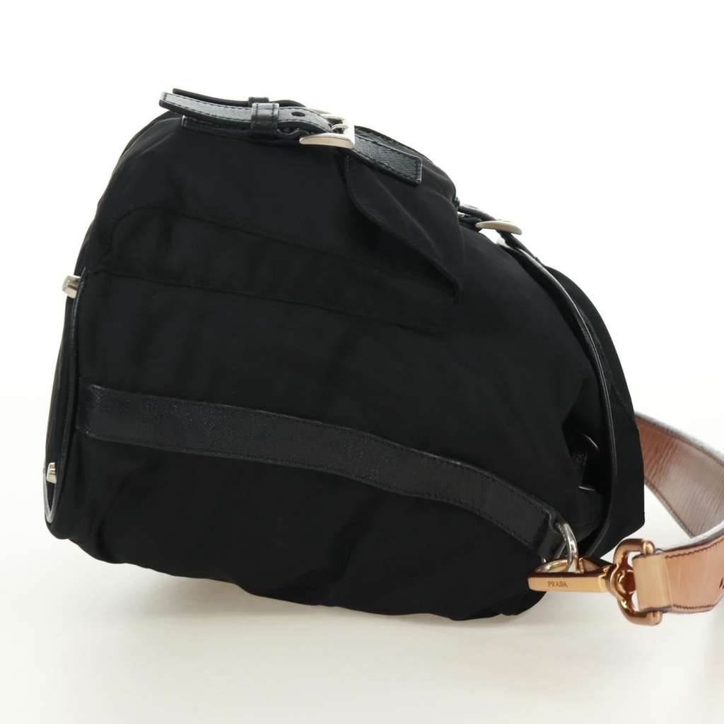Prada Double Pocket Drawstring Shoulder Bag Black Good condition - Model View