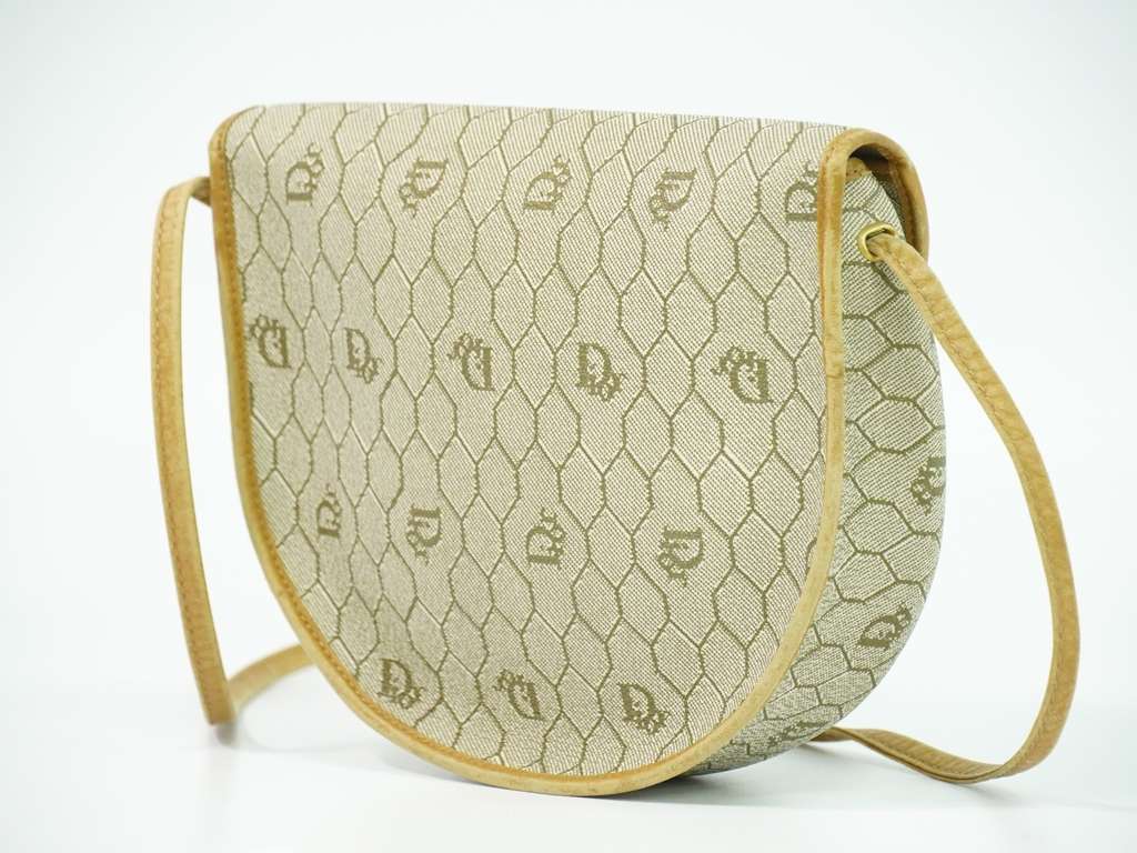 Christian Dior Vintage Honeycomb Shoulder Bag Beige Canvas Good condition - Back View