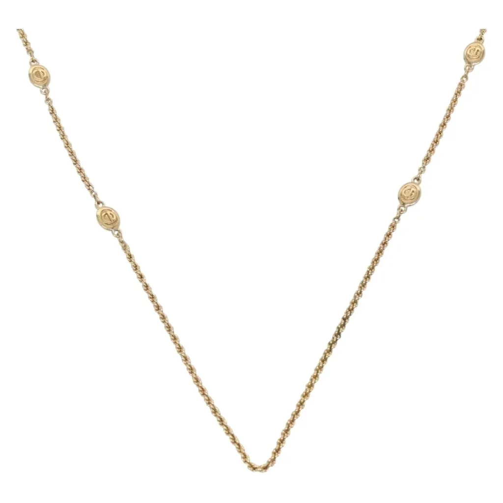 Dior CD Round Pendant Necklace Gold Metal Good - Front View