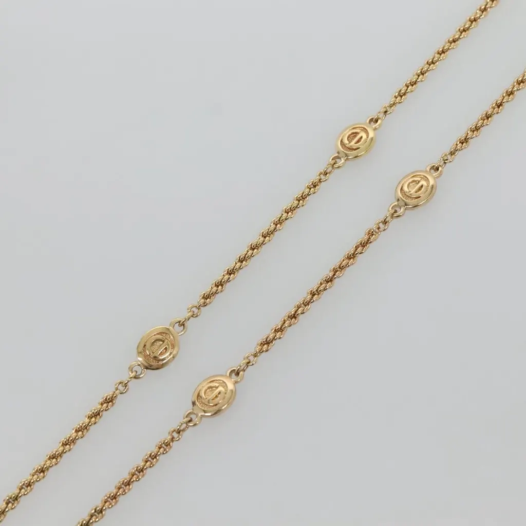 Dior CD Round Pendant Necklace Gold Metal Good - Model View