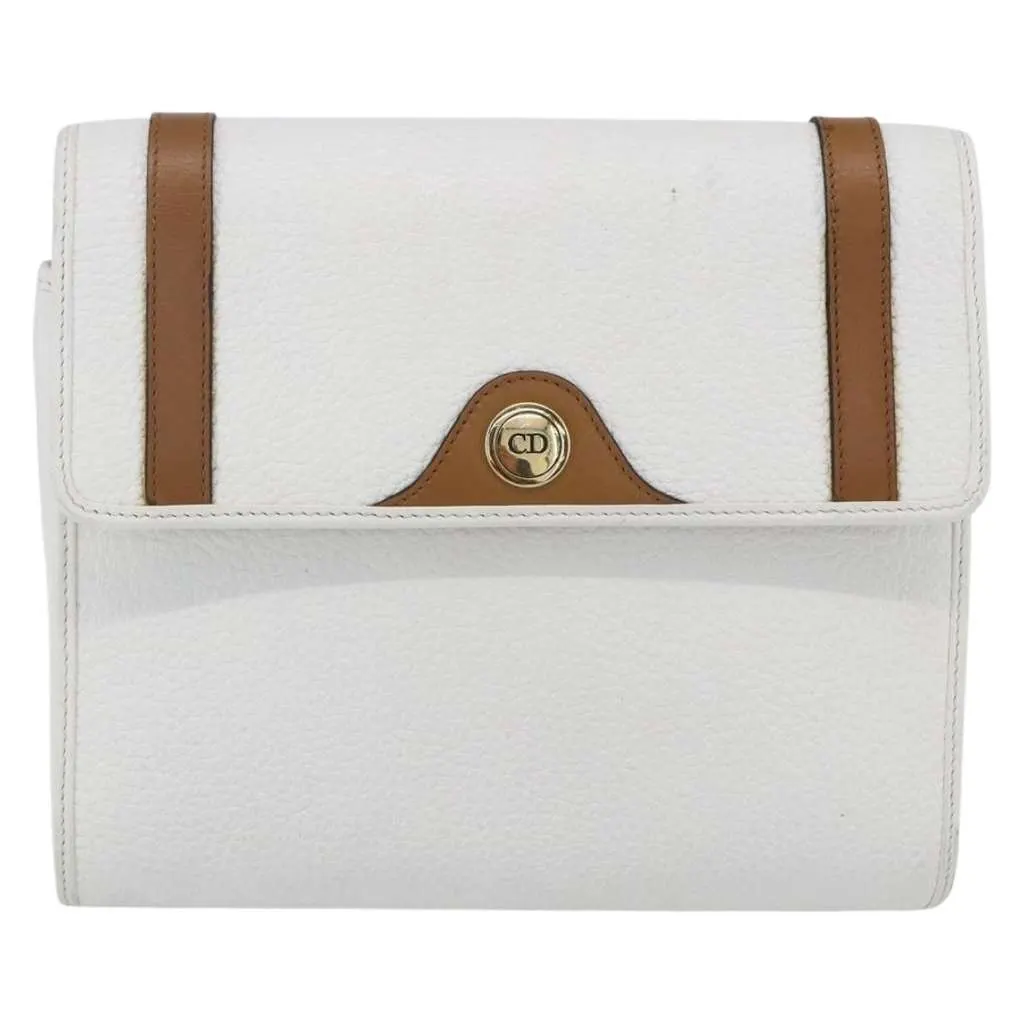 Dior Vintage CD Logo Shoulder Bag White Leather Good - Front View