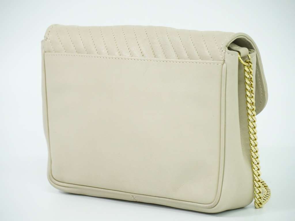 Celine Vintage Flap Shoulder Bag Beige Leather Good condition - Back View