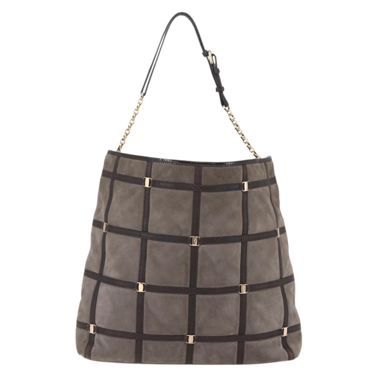 Salvatore Ferragamo Vala Shoulder Bag Brown Suede Good condition - Back View