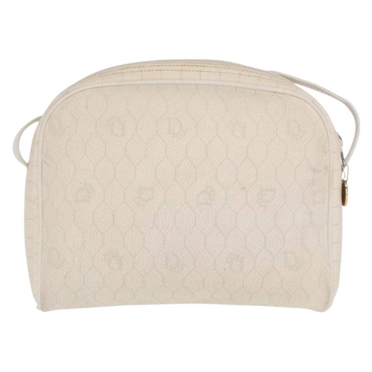 Christian Dior Vintage Honeycomb Shoulder Bag White Canvas Fair condition - Back View