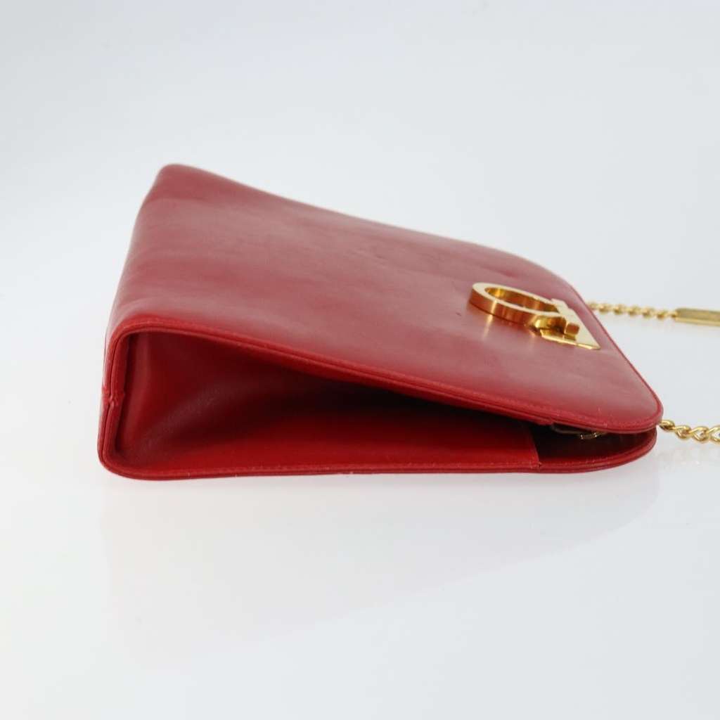Salvatore Ferragamo Vintage Gancini Chain Shoulder Bag Red Leather Good condition - Inside View