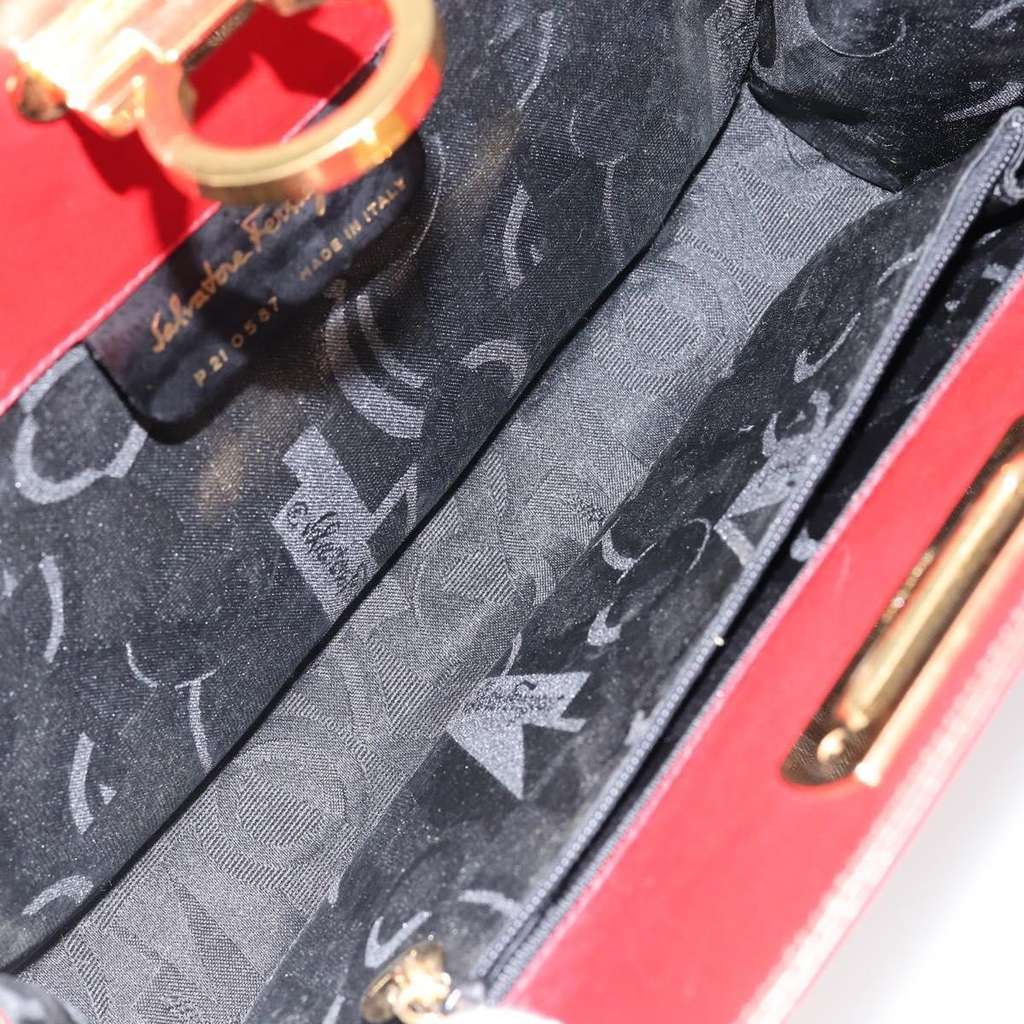 Salvatore Ferragamo Vintage Gancini Chain Shoulder Bag Red Leather Good condition - Box View