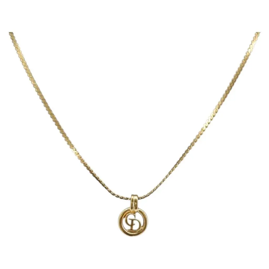 Dior CD Round Pendant Necklace Gold Metal Good - Inside View