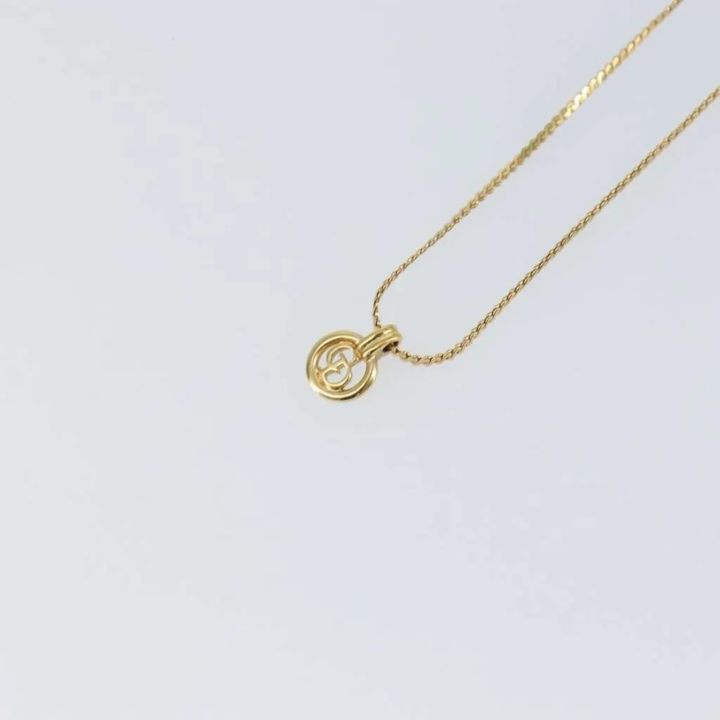 Dior CD Round Pendant Necklace Gold Metal Good - Model View