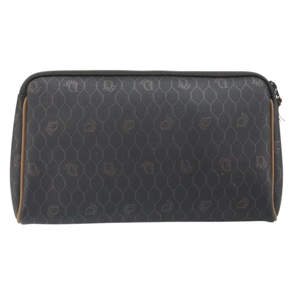 Christian Dior Vintage Honeycomb Zip Pouch Black Canvas Good condition - Back View