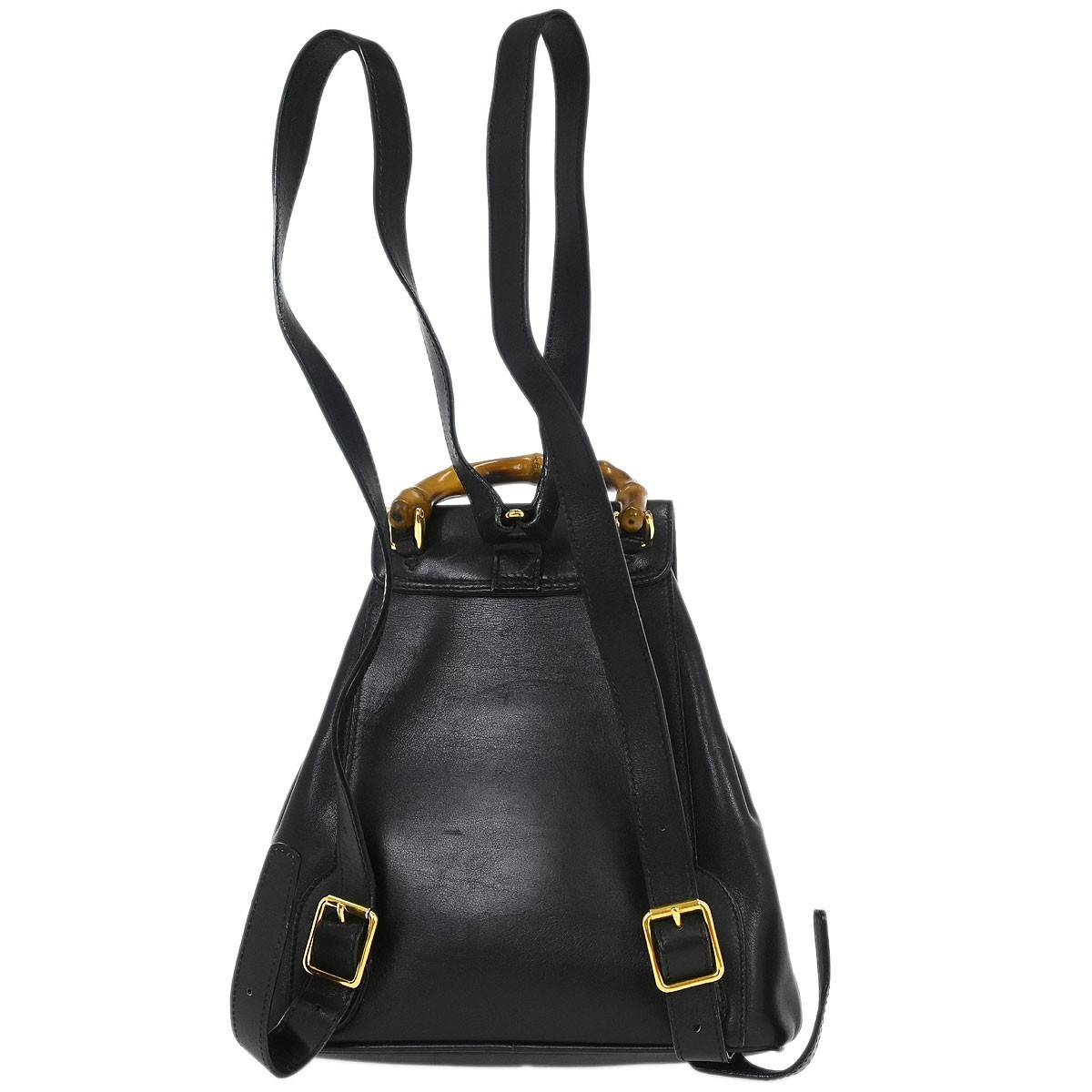 Gucci Vintage Bamboo Backpack Black Leather Good condition - Back View