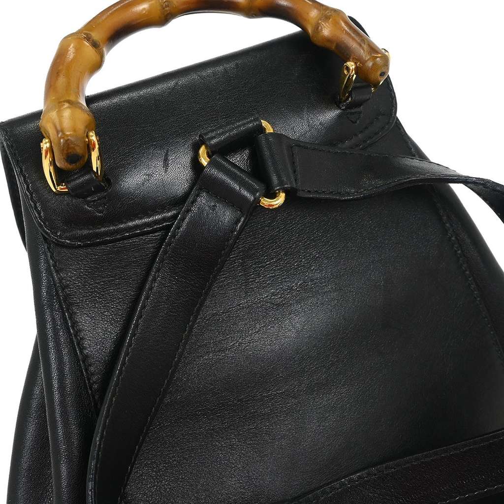 Gucci Vintage Bamboo Backpack Black Leather Good condition - Box View