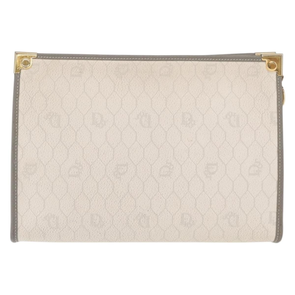 Christian Dior Vintage Honeycomb Zip Pouch White Canvas Good condition - Back View